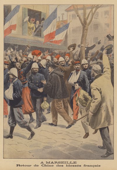 French soldiers wounded fighting the Boxers in China arriving back in Marseilles by French School